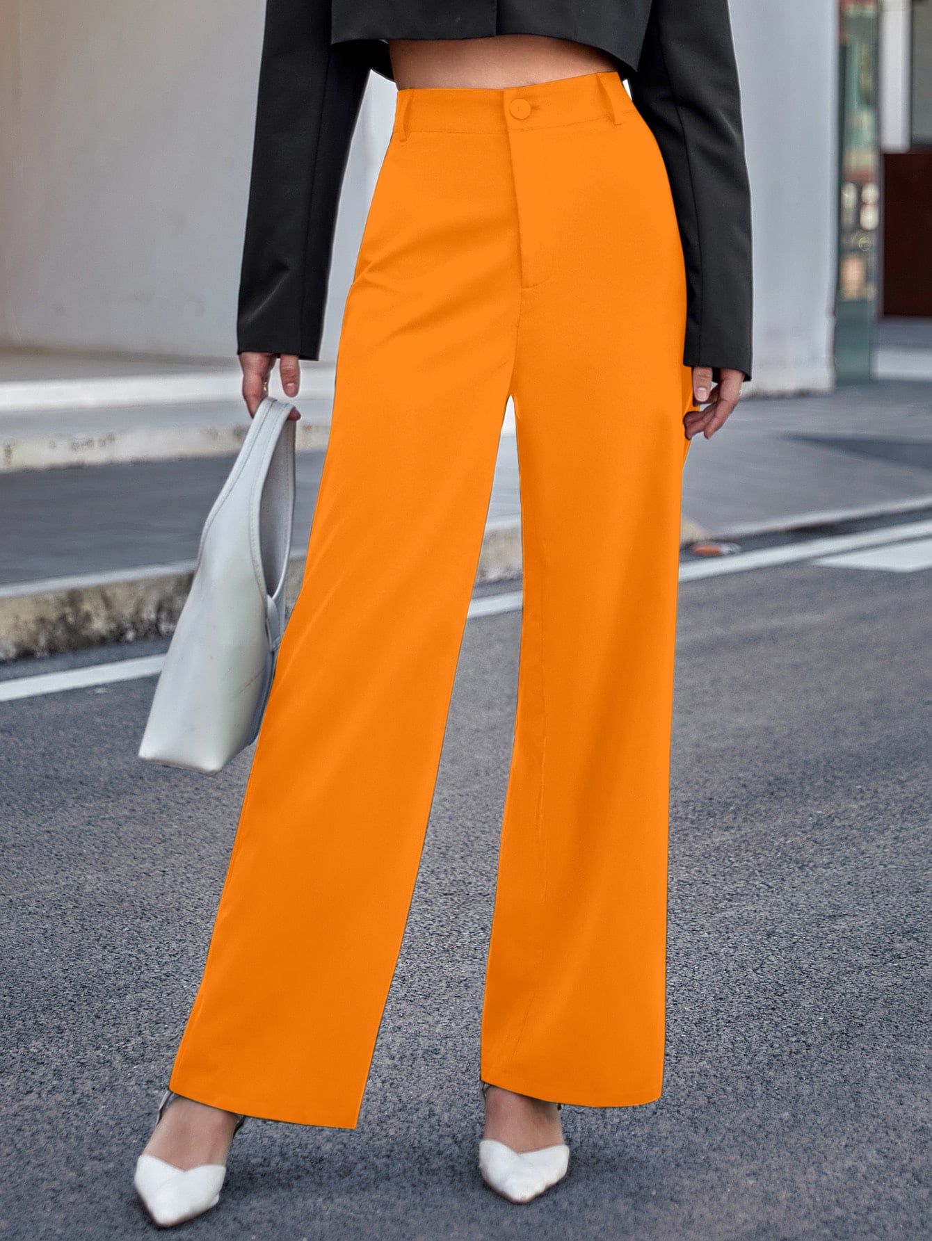 Tall Women's Double Button Wide Leg Pants | Orange | Prissy Duck