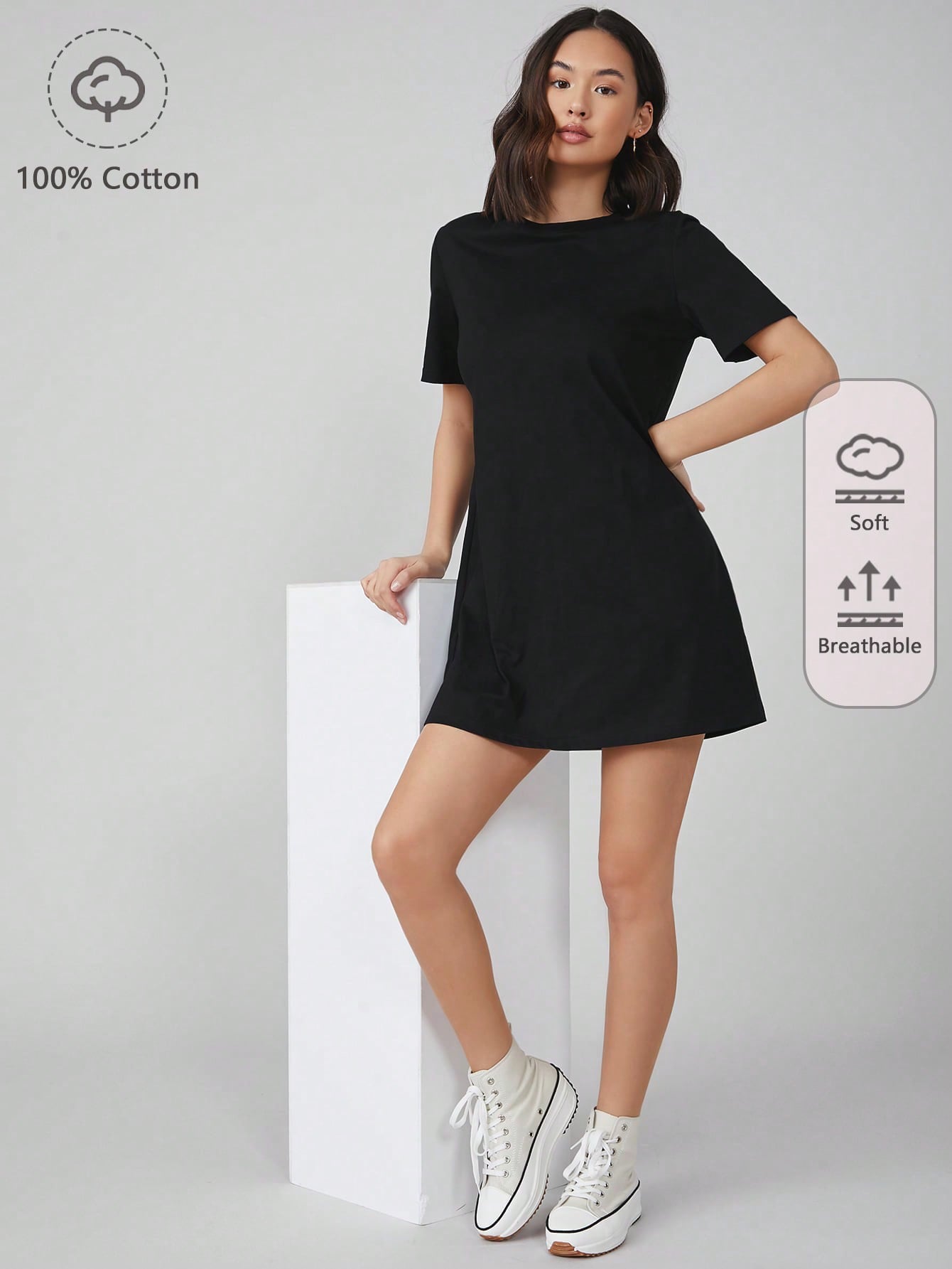 COLUMBA SOLID ROUND NECK SHORT SLEEVE TEE DRESS