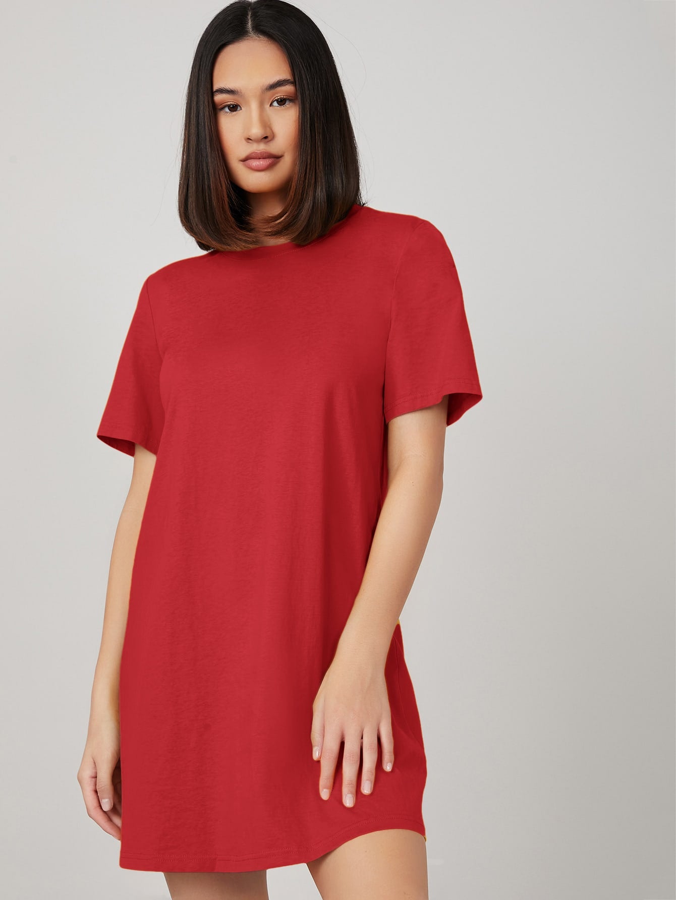 COLUMBA SOLID ROUND NECK SHORT SLEEVE TEE DRESS