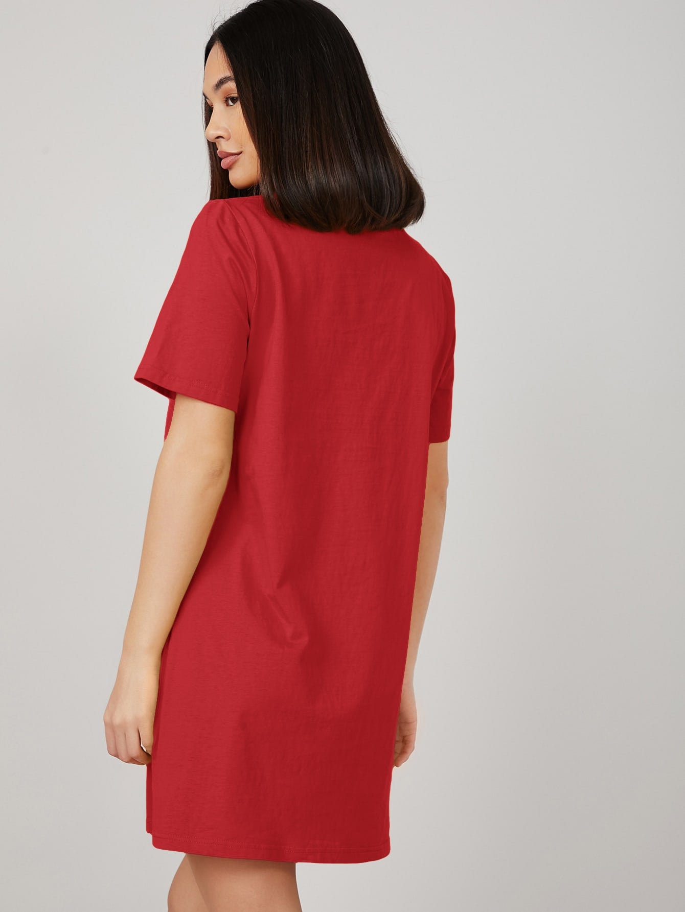 COLUMBA SOLID ROUND NECK SHORT SLEEVE TEE DRESS