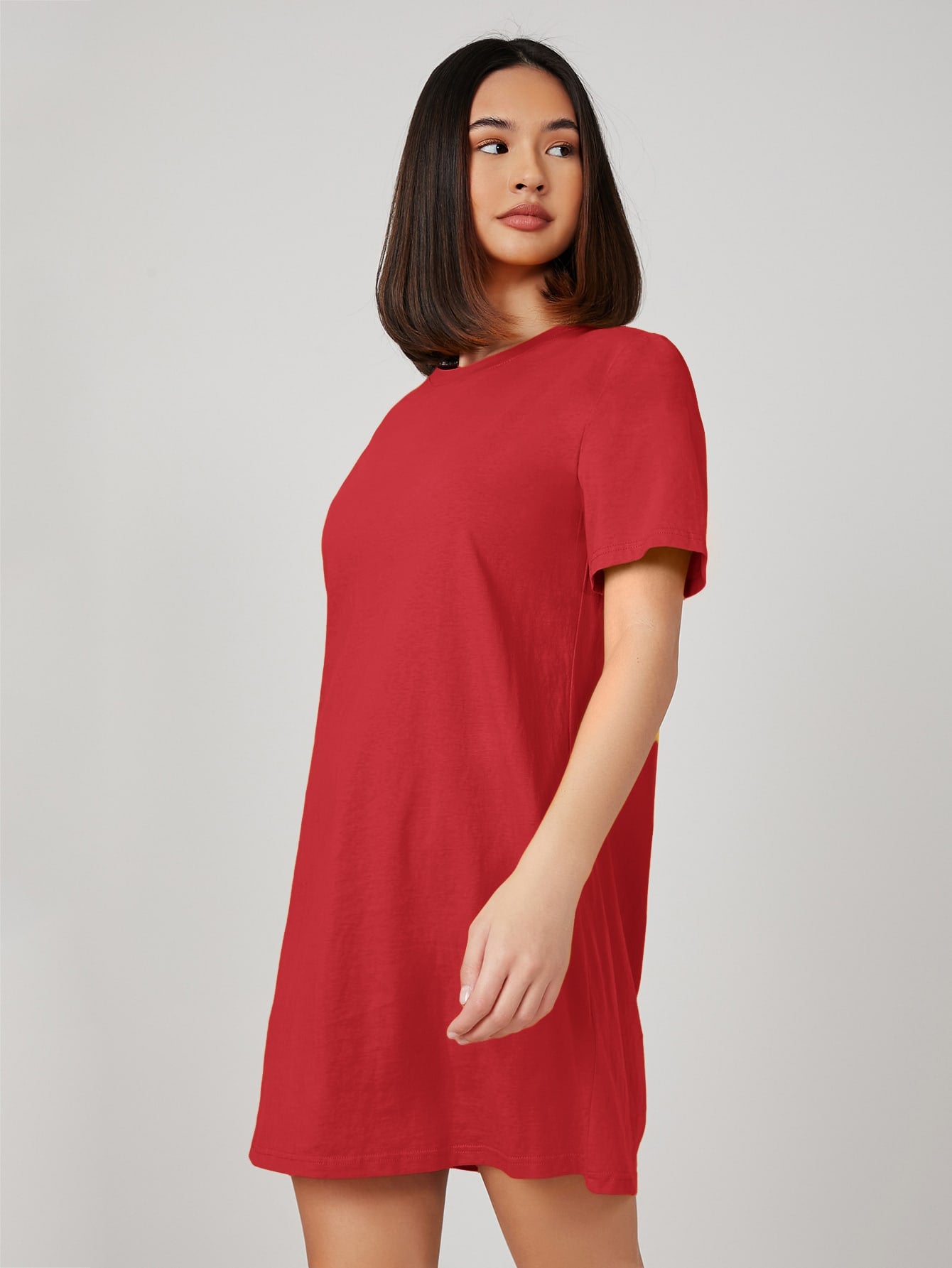 COLUMBA SOLID ROUND NECK SHORT SLEEVE TEE DRESS