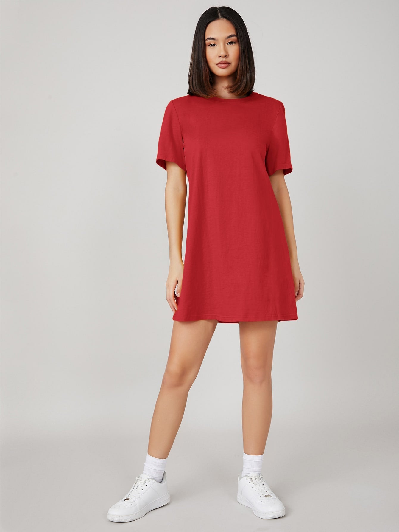 COLUMBA SOLID ROUND NECK SHORT SLEEVE TEE DRESS