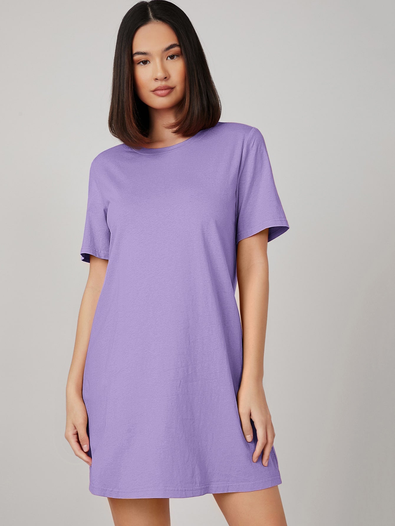 COLUMBA SOLID ROUND NECK SHORT SLEEVE TEE DRESS