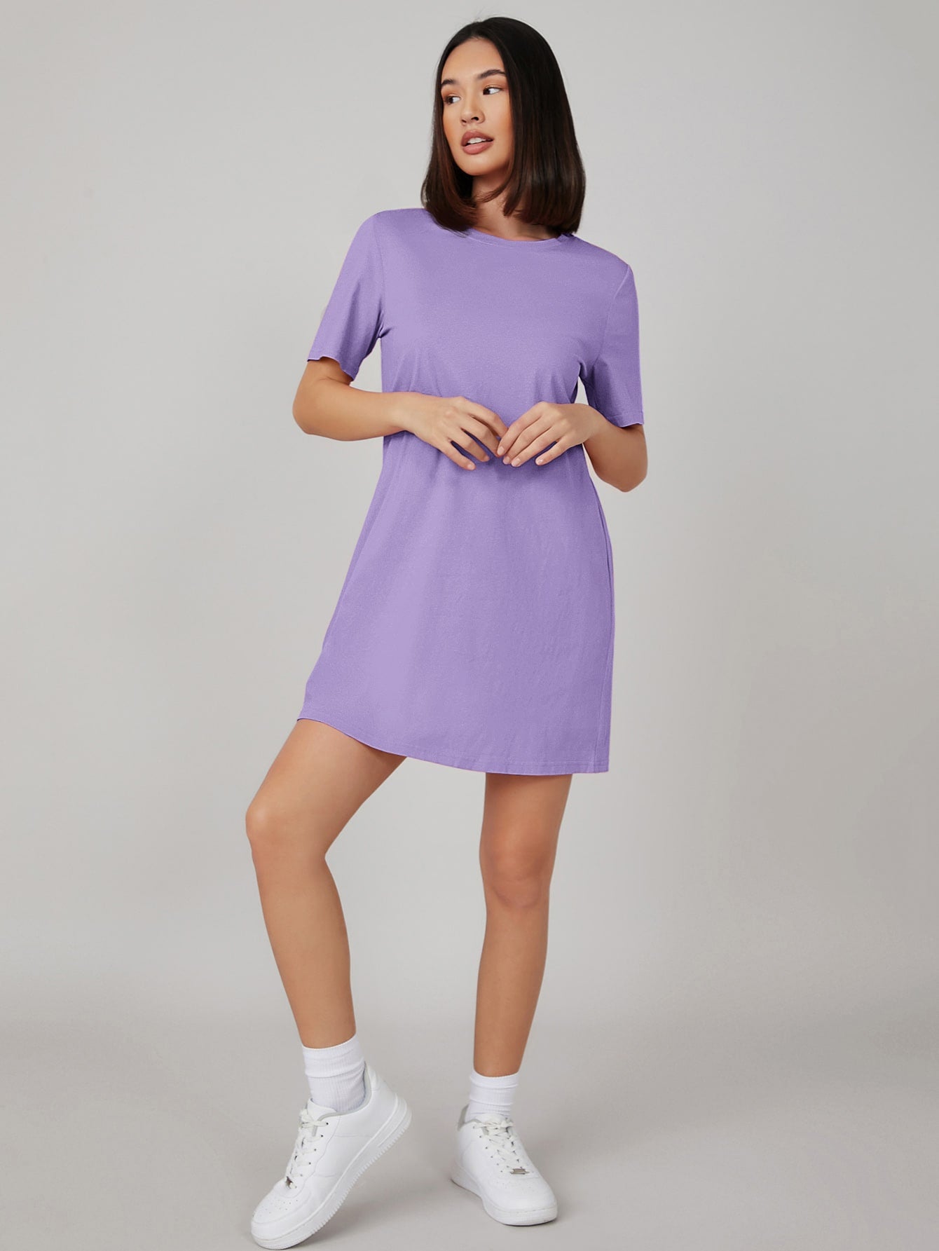 COLUMBA SOLID ROUND NECK SHORT SLEEVE TEE DRESS