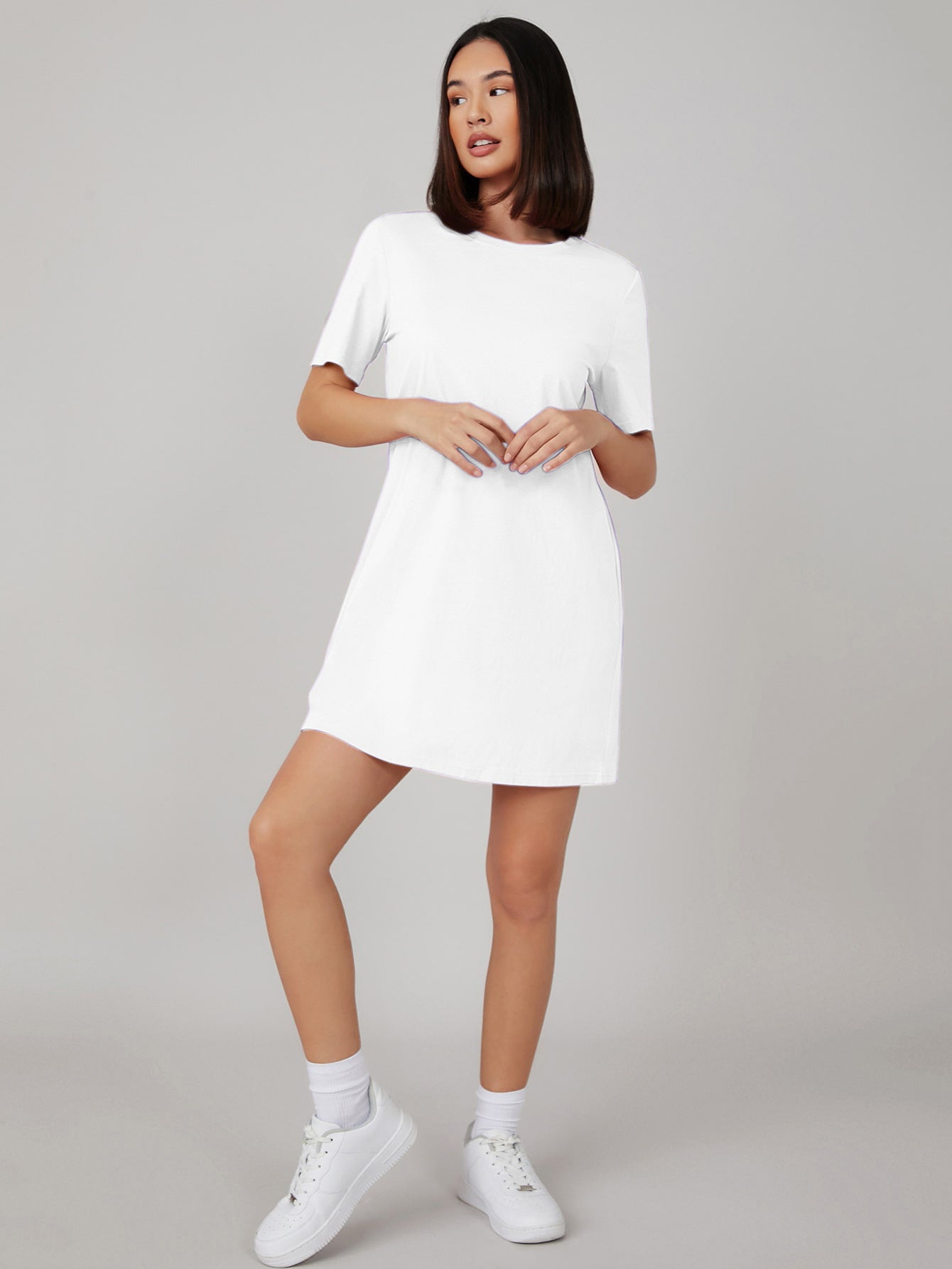 COLUMBA SOLID ROUND NECK SHORT SLEEVE TEE DRESS