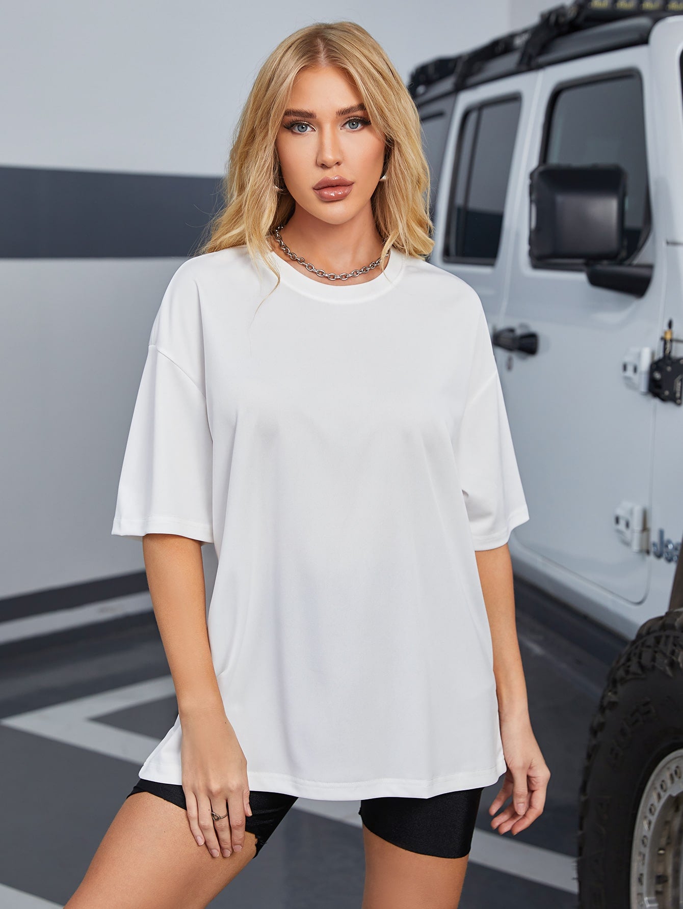 FLORENTINA SOLID PRINT RELAXED OVERSIZED DROP SHOULDER TEE TOP & T-SHIRT