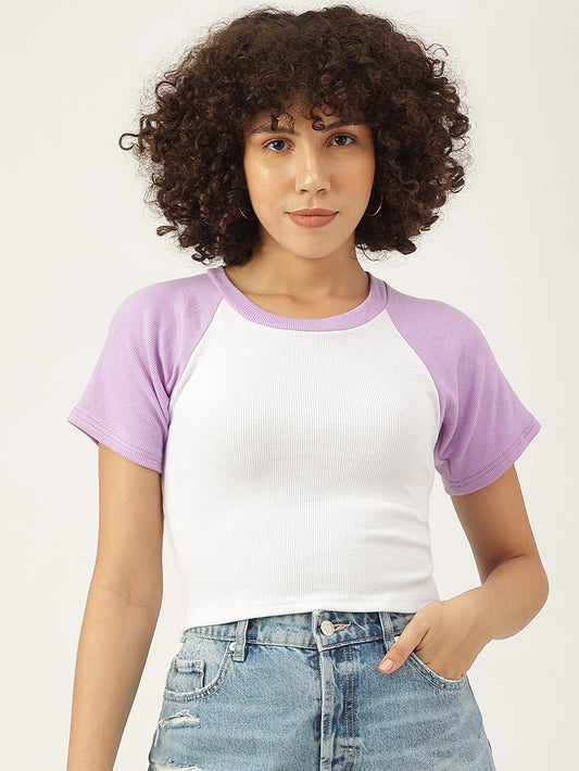 DONA CONTRAST RANGLAN SLEEVE CROP TOP